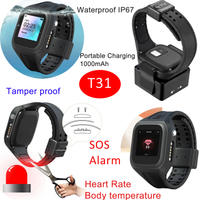2G IP67 Waterproof Tamper-proof Body Temperature Senior GPS Watch tracker with heart rate T31