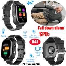 New 4G Waterproof HR BP Fall Alert Senior GPS tracker watch D41