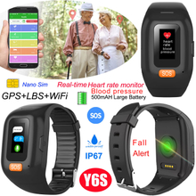 New Arrival IP67 Waterproof 2G Elderly Fall Down Alert Heart Rate GPS Tracking Tracker Watch with Large Battery Capacity Y6S