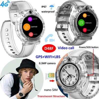 Fashion 4G LTE IP67 water resistance transparent Kids Tracker watch GPS Tracking device with motor for vibration video call D48F
