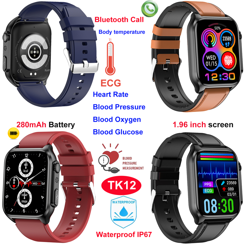 Bluetooth Call ECG Smart Wristband with HR BP SPO2 Body Temperature Monitor TK12