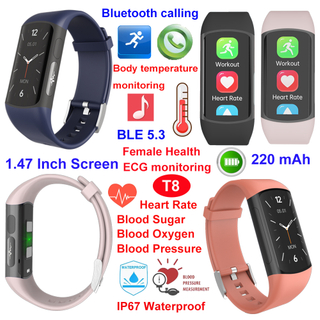 BP SPO2 BG body temperature monitoring smart bluetooth wristband T8 
