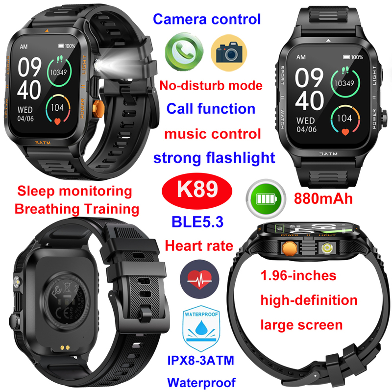 3ATM waterproof smart bluetooth bracelet with HR Sleep monitoring K89
