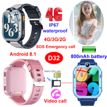 IP67 waterproof 4G wearable kids smart GPS tracker watch D32
