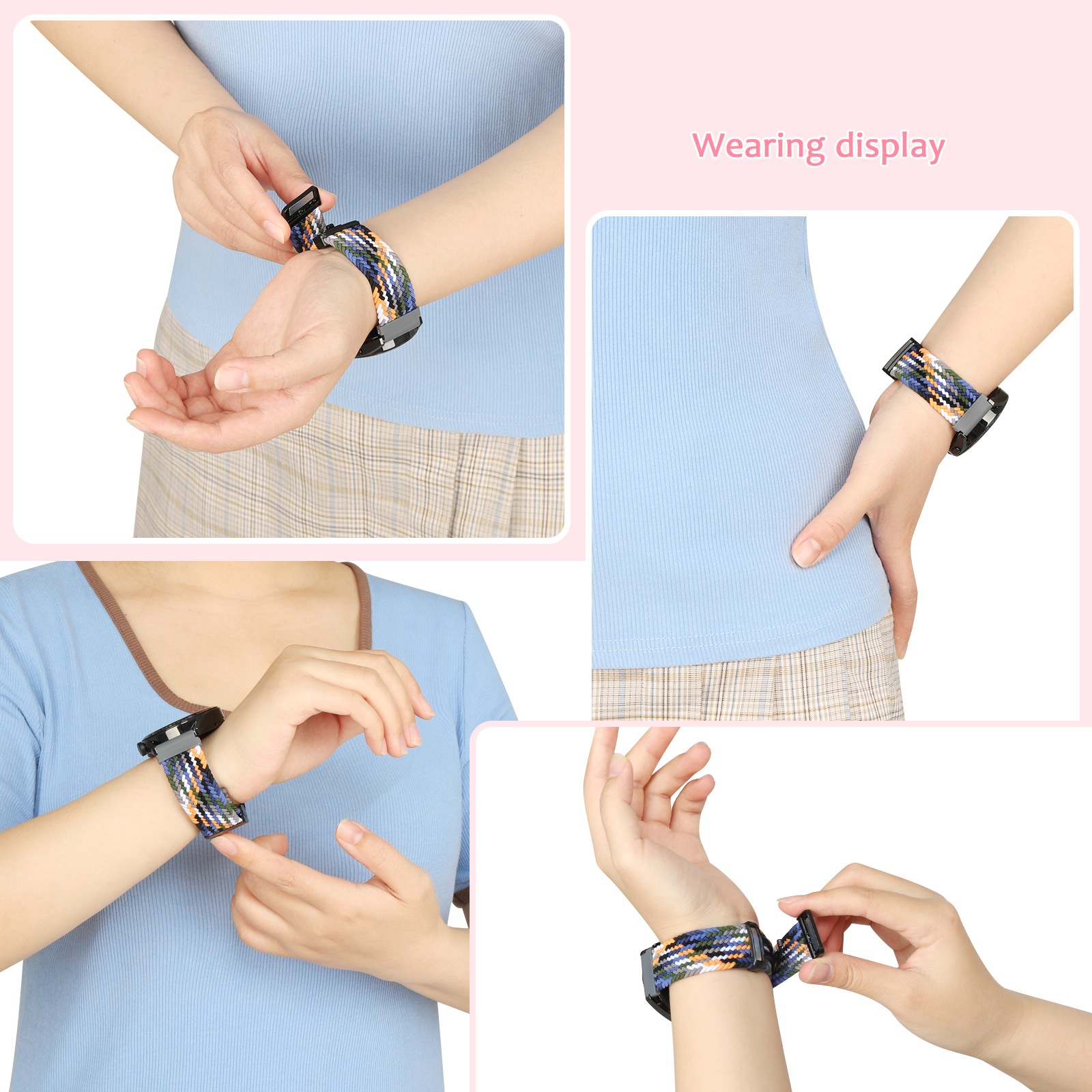 Fashion colorful Nylon woven Watch Band with Magnetic Clasp for kids elderly GPS tracker watch NS03