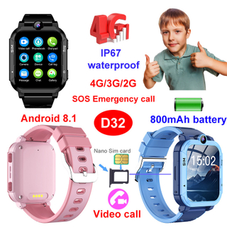 IP67 waterproof 4G wearable kids smart GPS tracker watch D32