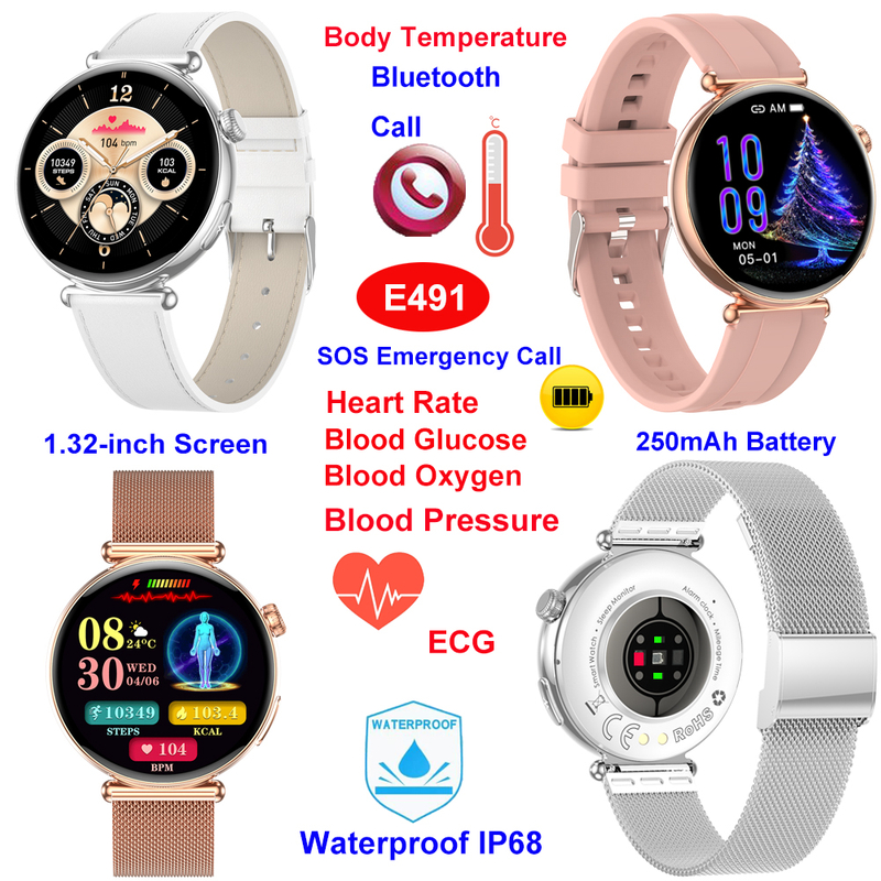  IP68 waterproof healthcare monitoring bluetooth watch E491
