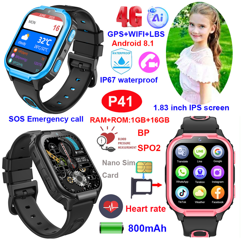 4G kids GPS tracker watch with smart AI healthcare P41