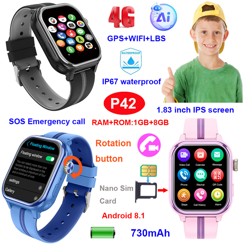 4G kids GPS tracker AI watch with hidden camera P42