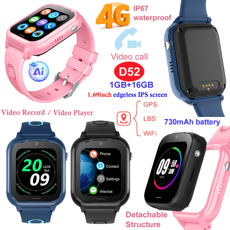 Detachable 4G smart kids GPS watch with video call D52