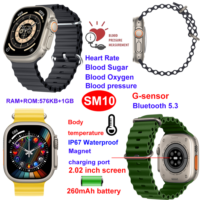 Fitness monitoring smart bluetooth wristwatch with HR BP SPO2 SM10