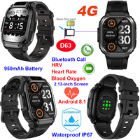 4G China factory IP67 waterproof digital smart phone bluetooth watch D63