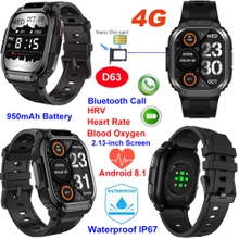 4G IP67 waterproof heart rate digital smart phone bluetooth watch D63